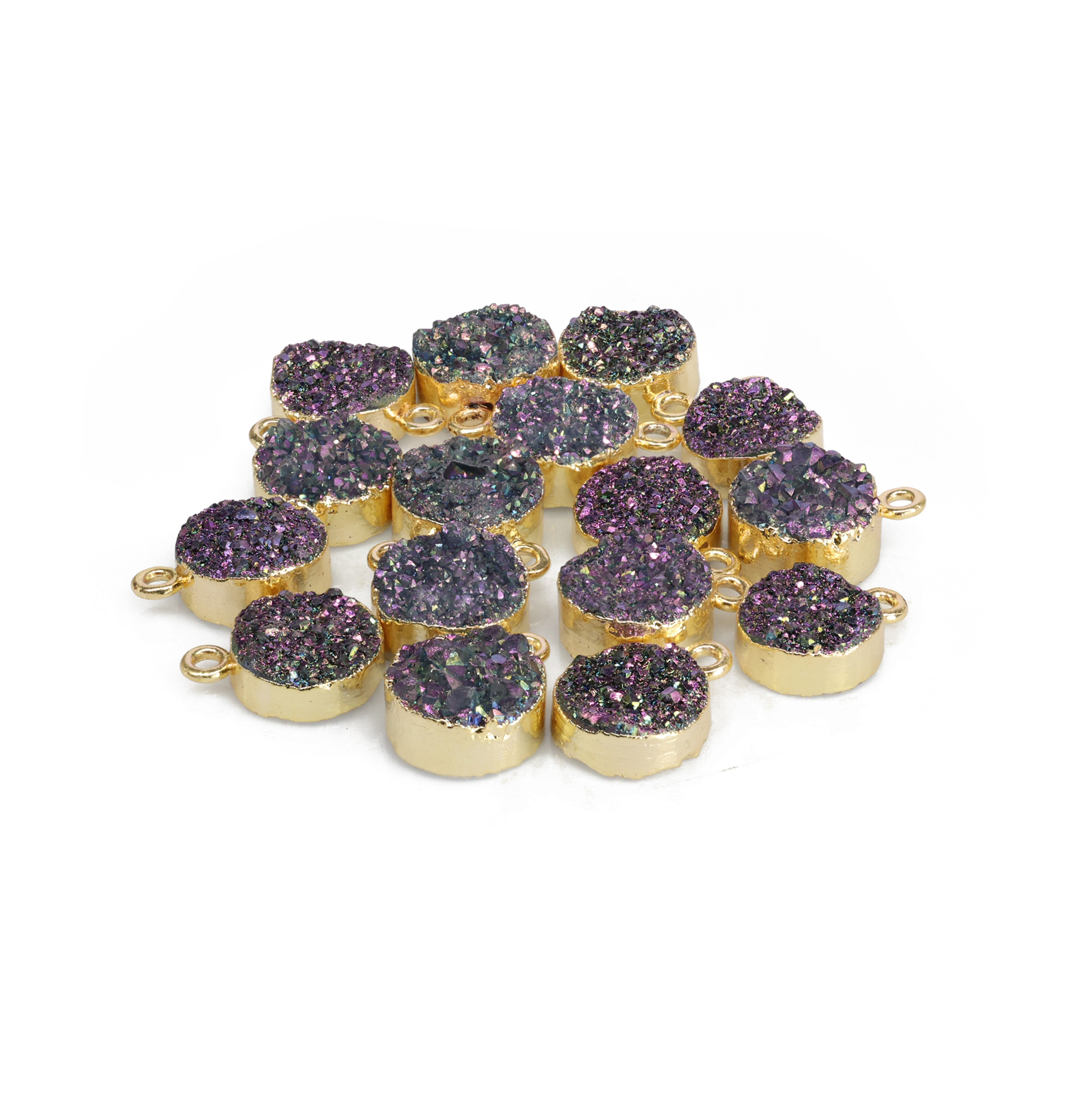 Natural Druzy Quartz Round Gold Edged Titanium AB Coated, 10 MM My Store