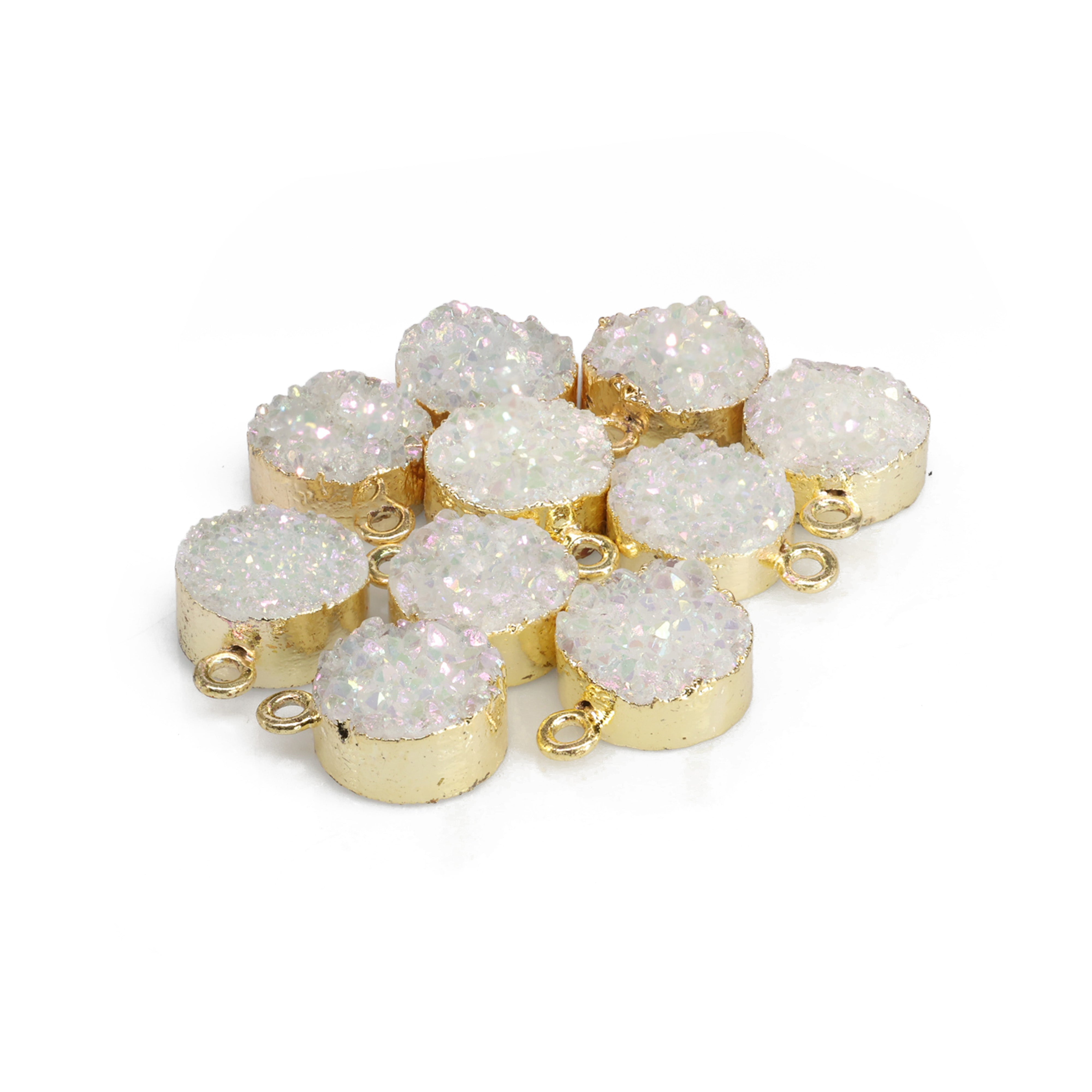 Natural Druzy Quartz Round Gold Edged Titanium AB Coated, 10 MM My Store