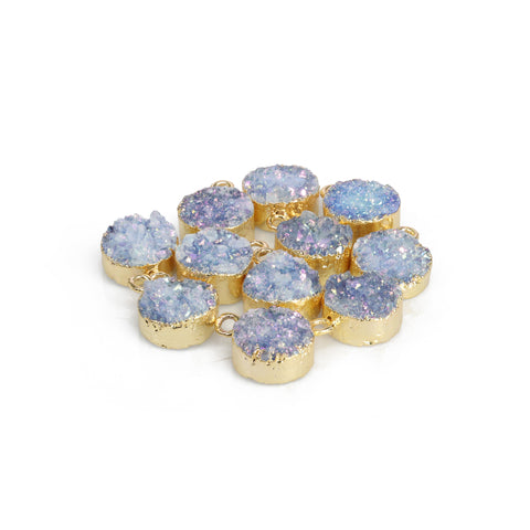 Natural Druzy Quartz Round Gold Edged Titanium AB Coated, 10 MM My Store
