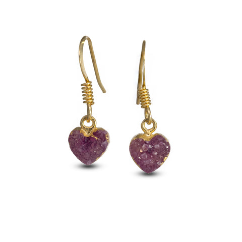 Stunning glittering heart quartz earrings with gold-tone setting, perfect gift for her