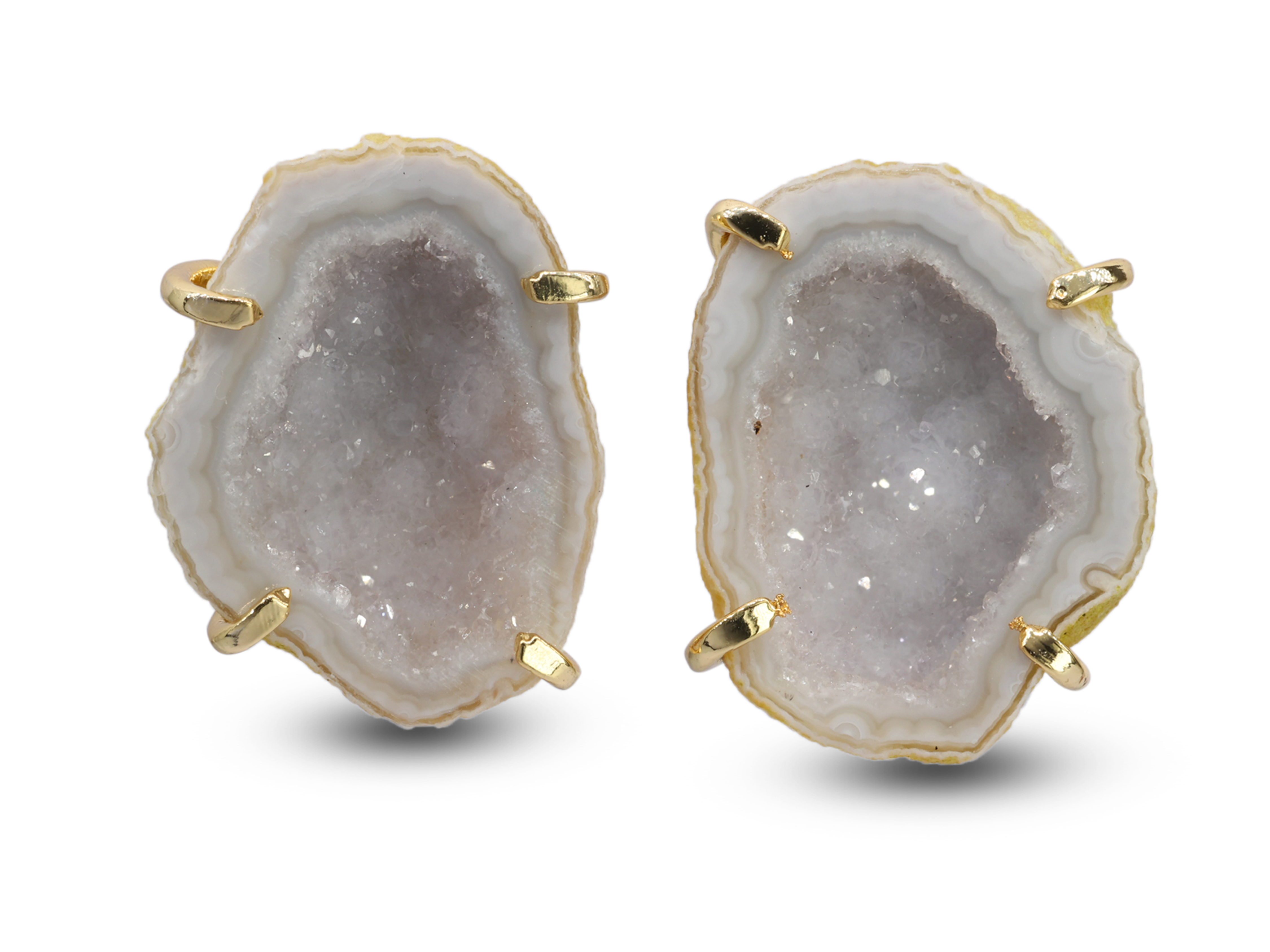 Stylish Geode Studs Earrings – Prong Setting with Ear Posts