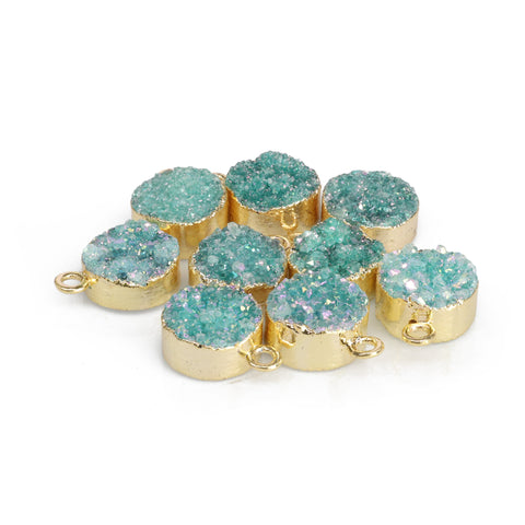 Natural Druzy Quartz Round Gold Edged Titanium AB Coated, 10 MM My Store