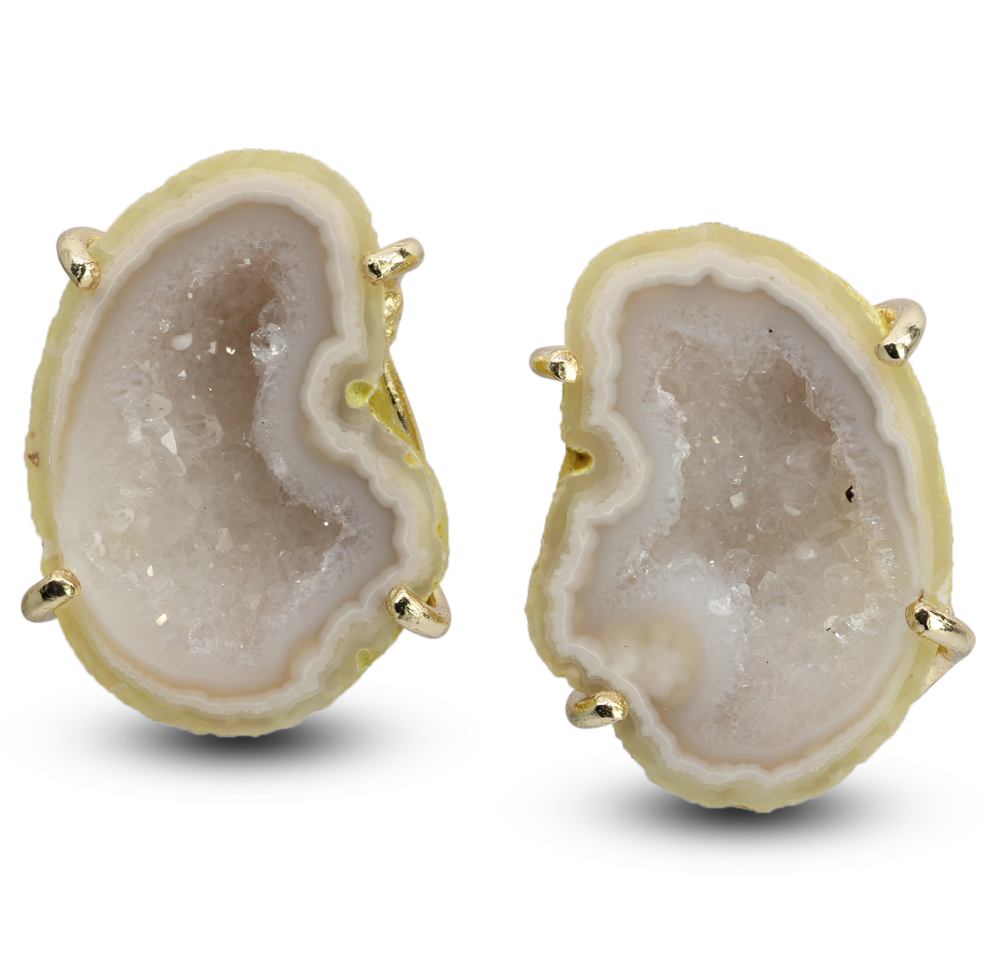 Unique Geode Stud Earrings with Durable Ear Post Prong Setting
