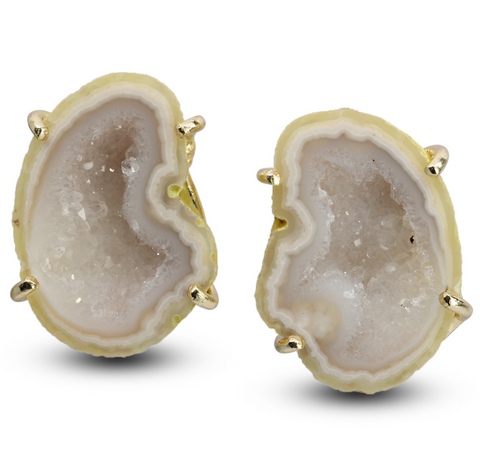 Unique Geode Stud Earrings with Durable Ear Post Prong Setting