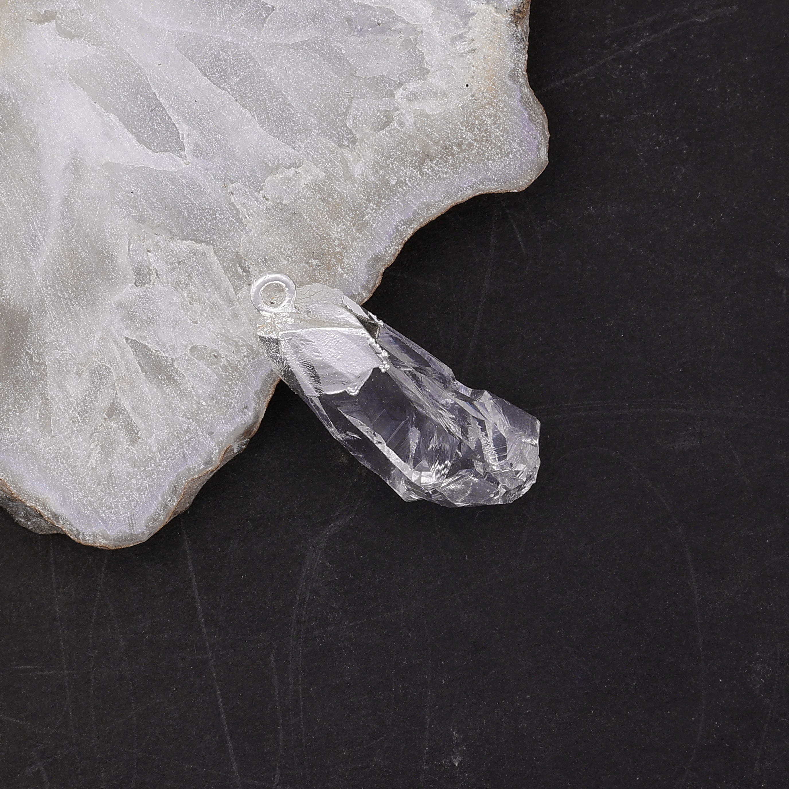 Natural Clear Quartz Crystal Point Pendant | Raw Stone Gold Plated Healing Jewelry Meena Design