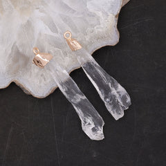 Natural Clear Quartz Crystal Point Pendant | Raw Stone Gold Plated Healing Jewelry Meena Design