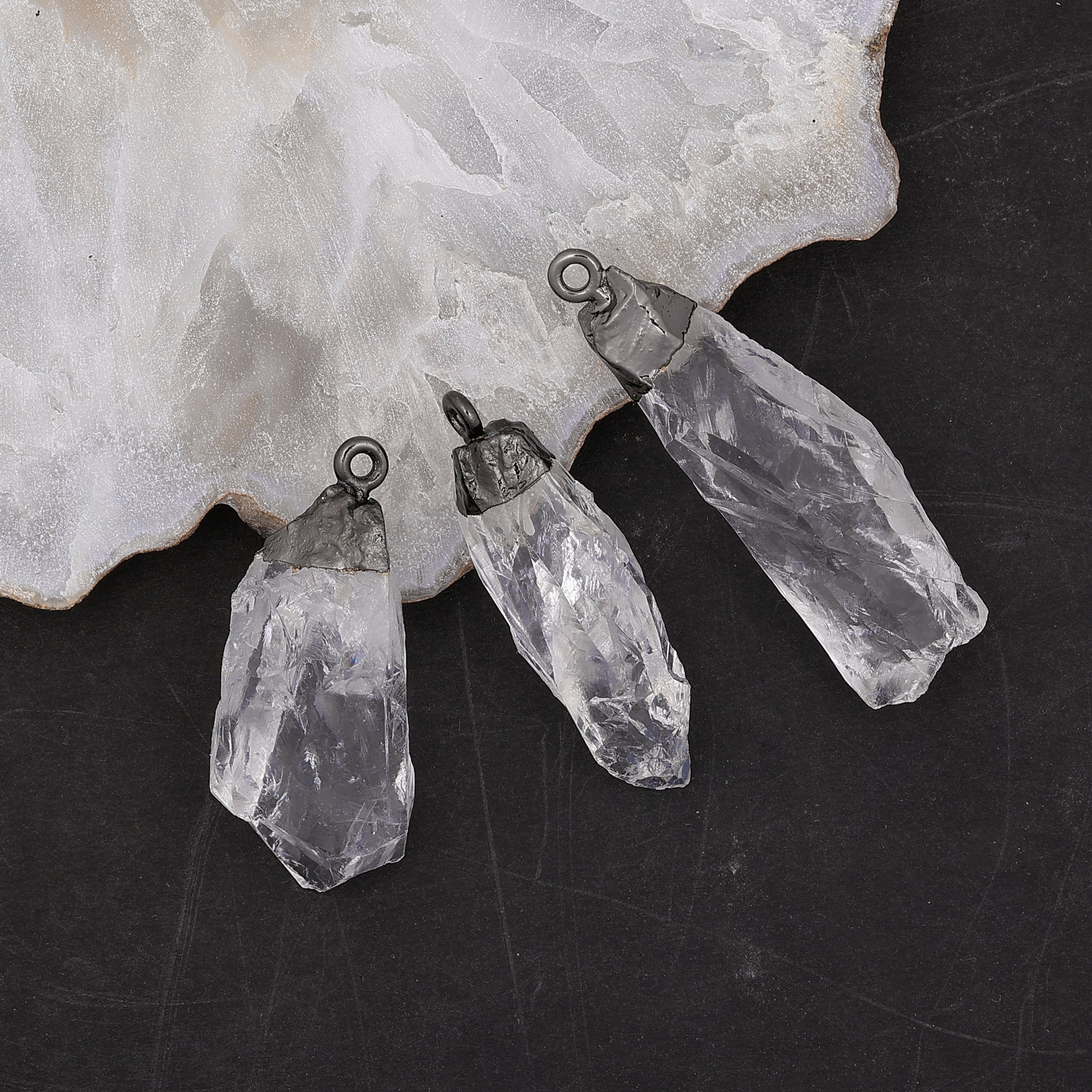 Natural Clear Quartz Crystal Point Pendant | Raw Stone Gold Plated Healing Jewelry Meena Design