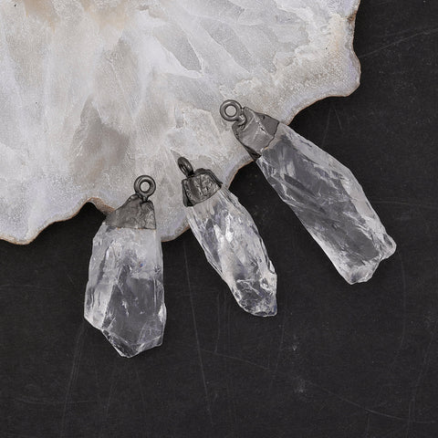Natural Clear Quartz Crystal Point Pendant | Raw Stone Gold Plated Healing Jewelry Meena Design