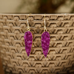 Natural Pink Druzy Stone Drop Earrings | Handmade Gold Plated Boho Jewelry for Women Meena Design