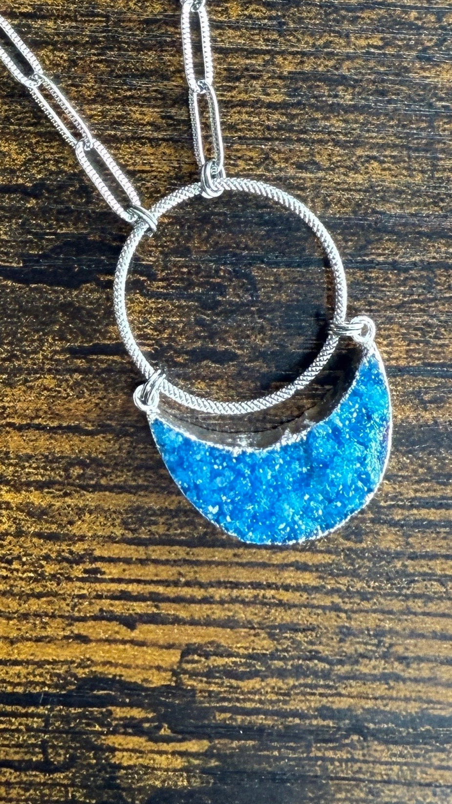 Druzy Moon, Natural Gemstone, Silver Edged, Single Bail, Dainty Crescent , 30 mm My Store