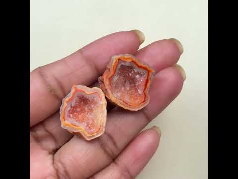 Natural Peach Orange Druzy Geode Pair 20–25mm | Wholesale Jewelry Supplies