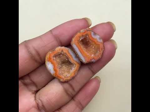 Natural Agate Geode Druzy Pair 20–25mm | Peach Orange Matching Stones Wholesale