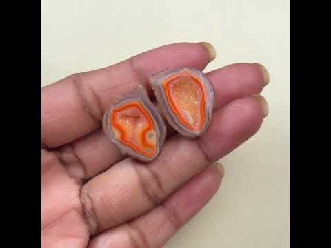 Orange Druzy Geode Matching Pair 20–25mm | Natural Agate Jewelry Stones Wholesale