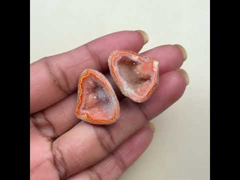 Peach Orange Geode Druzy Matching Pair 20–25mm Wholesale | Natural Agate Stones