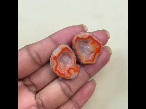 Peach Orange Agate Geode Druzy Pair 20–25mm | Ring & Stud Making | Wholesale