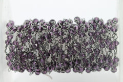 10 Feet Amethyst Glass Beads Black Plated Rosary Chain - Meena Design