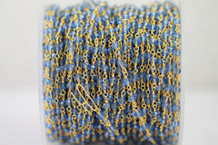 10 Feet Gold Plated Blue Faceted Glass Rondelle Rosary Chain - Meena Design