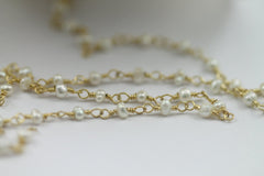 10 Feet Gold Plated Natural Fresh Water Pearl Rondelle Rosary Style Beaded Chain rosary chain beads size 2.5 - 3.5 mm - Meena Design