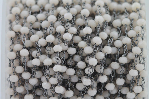 10 Feet Jade Glass Beads Black Plated And Silver Plating rosary chain - Meena Design