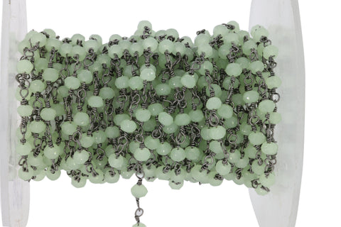 10 Feet Jade Glass Beads Black Plated And Silver Plating rosary chain - Meena Design