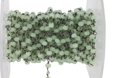 10 Feet Jade Glass Beads Black Plated And Silver Plating rosary chain - Meena Design