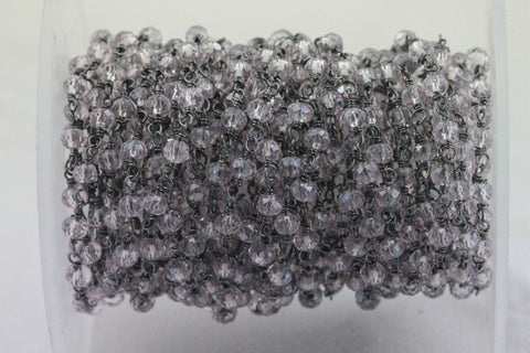 10 Feet Pink Glass Beads Black Plated rosary chain - Meena Design