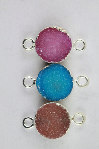 10 mm Agate Druzy Stone Silver Edged connector - Meena Design