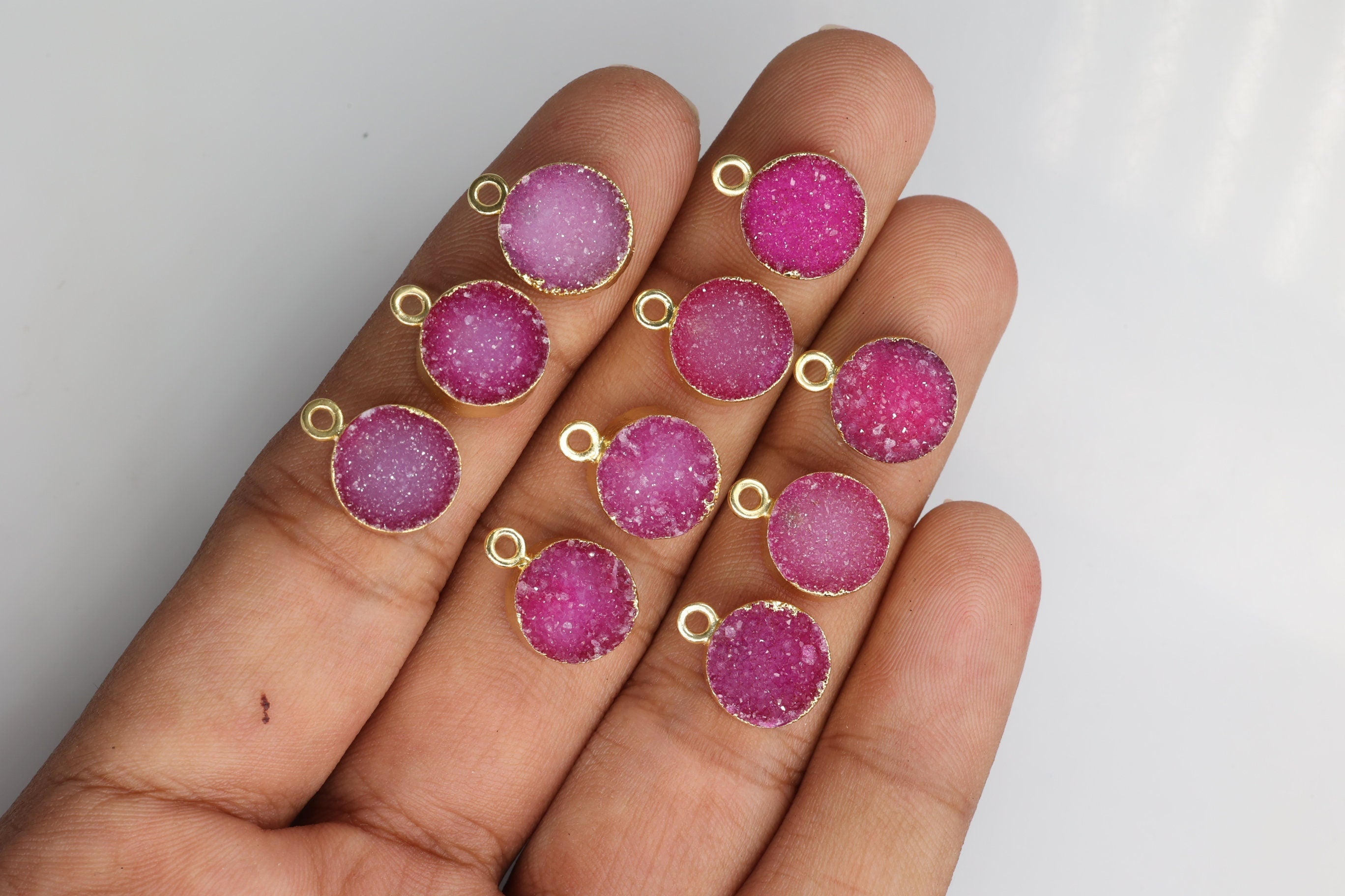 10 MM Natural Druzy GemStone Round Edged, Supplies for Making Jewelry - Meena Design