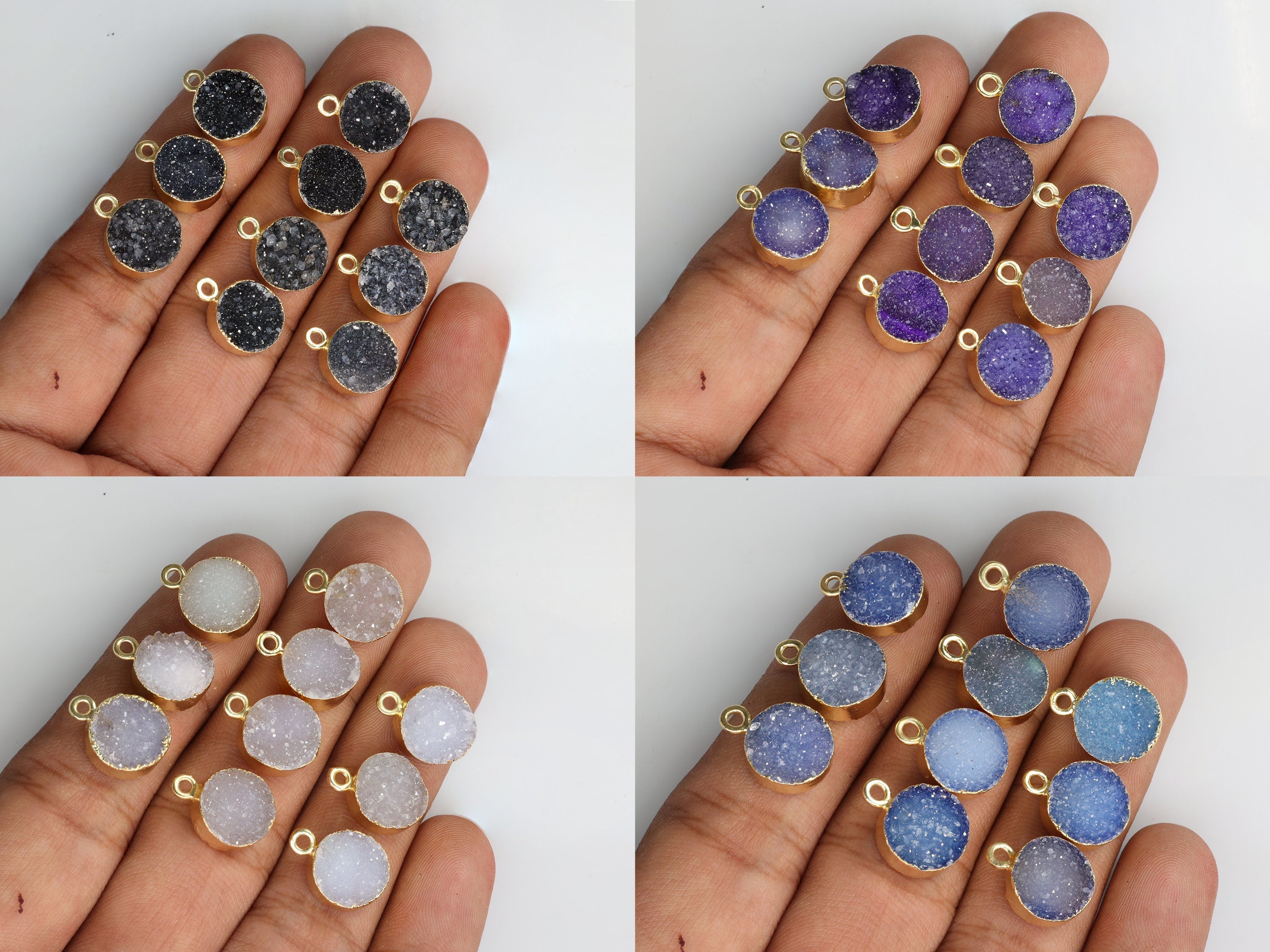 10 MM Natural Druzy GemStone Round Edged, Supplies for Making Jewelry - Meena Design
