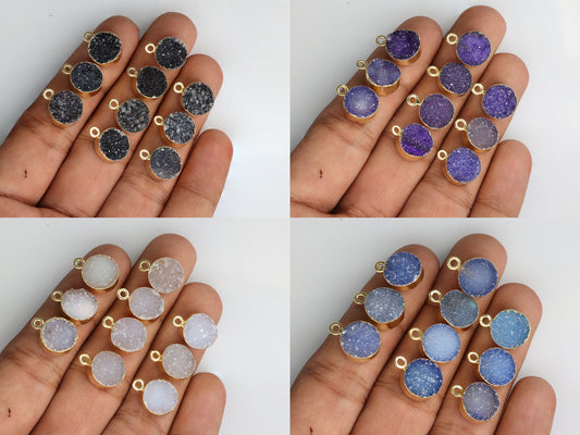 10 MM Natural Druzy GemStone Round Edged, Supplies for Making Jewelry - Meena Design