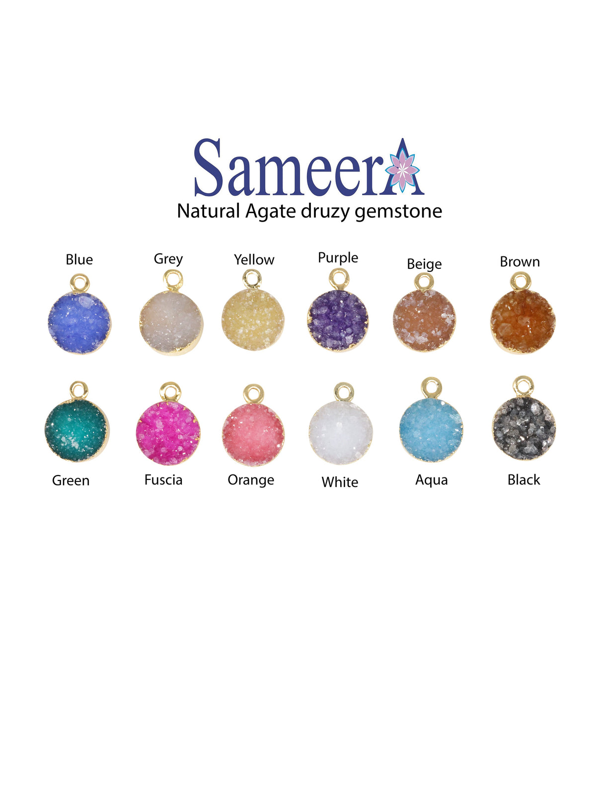 10 MM Natural Druzy GemStone Round Edged, Supplies for Making Jewelry - Meena Design