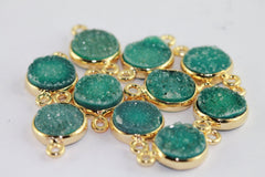 10 MMConnector Green Agate Druzy Stone Bezel Gold PLated Brass - Meena Design