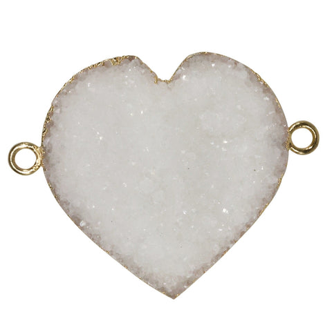 30 - 35 mm, Heart, Natural Druzy, Silver, or Gold, Edged, Brass, Gem Stone Pendant, - Meena Design