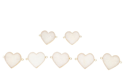 30 - 35 mm, Heart, Natural Druzy, Silver, or Gold, Edged, Brass, Gem Stone Pendant, - Meena Design