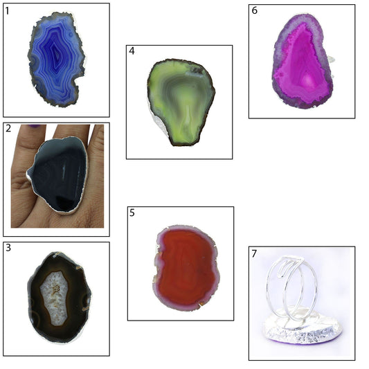 30 - 40 mm Agate Geode Slice Ring Silver Adjustable ( You get the exact piece as in photo ) - Meena Design