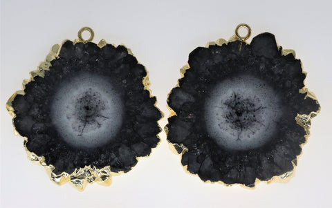 30 mm + Large Gemstone Pairs Gold Edged Natural Solar Quartz ***You receieve Exact Pair as in the Photo" - Meena Design