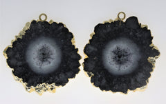 30 mm + Large Gemstone Pairs Gold Edged Natural Solar Quartz ***You receieve Exact Pair as in the Photo" - Meena Design