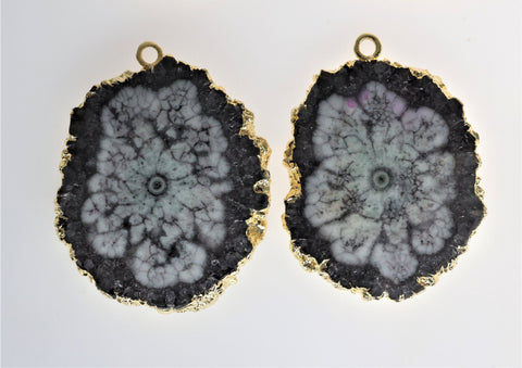 30 mm + Large Gemstone Pairs Gold Edged Natural Solar Quartz ***You receieve Exact Pair as in the Photo" - Meena Design