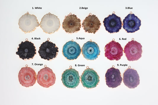 30 mm + Large Gemstone Pairs Rose Gold Edged Natural Solar Quartz ***You receieve Exact Pair as in the Photo" - Meena Design