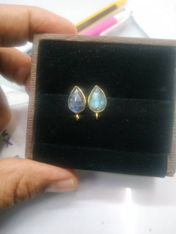 8 * 12 MM Pear Stud Earpost Faceted Briolette Gemstone Gold Plated Brass - Meena Design