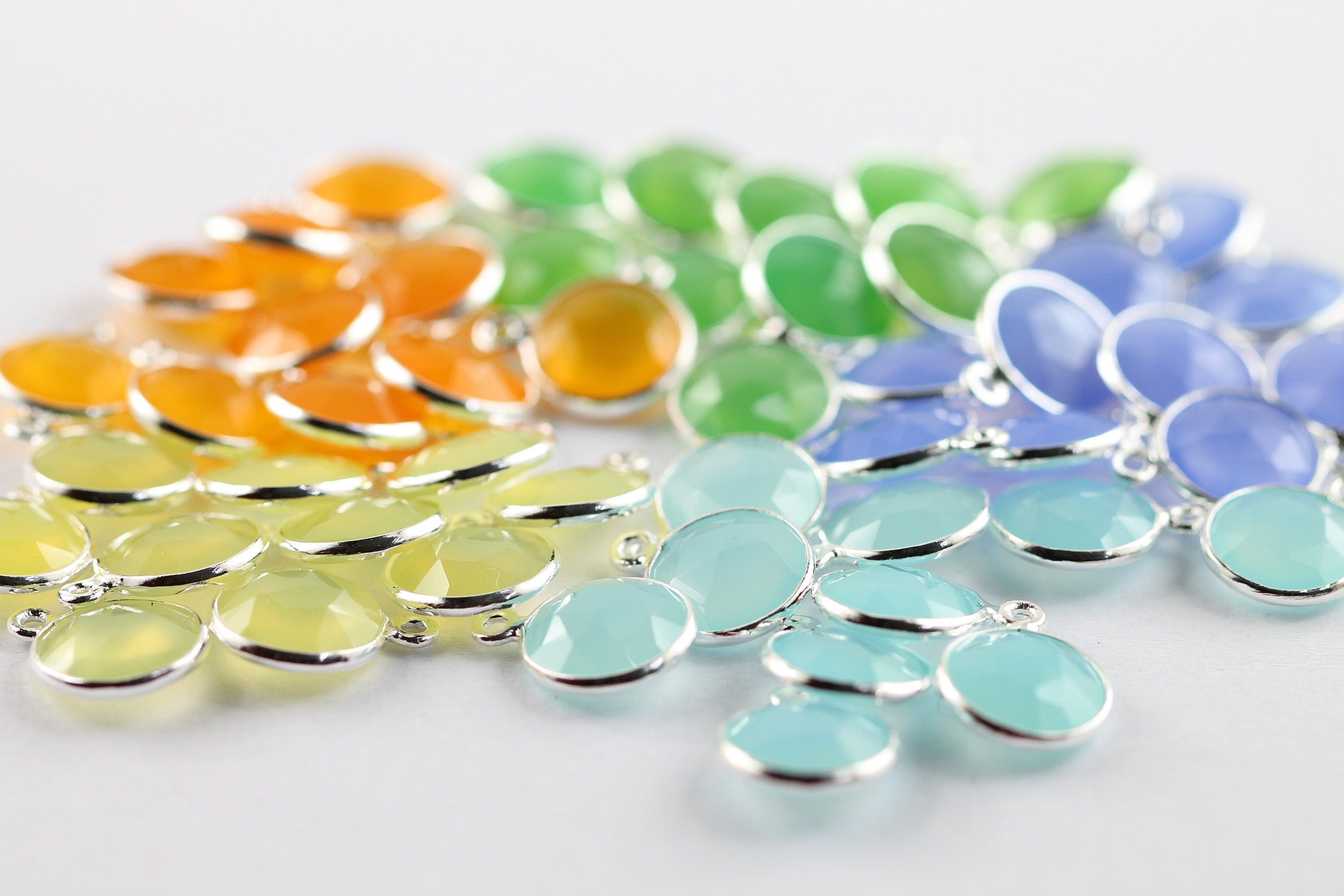8 mm Chalcedony gemstone pendants Round Bezel - Meena Design