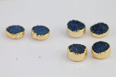8 mm Circle Natural Agate Druzy Gemstone Minimalistic Stud Gold Plated on Brass - Meena Design