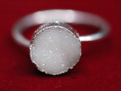 Agate Druzy Ring Natural Gemstone Adjustable 8 MM Round - Meena Design