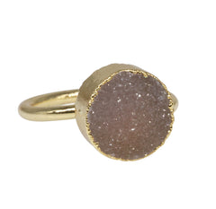 Agate Druzy Ring Natural Gemstone Adjustable 8 MM Round - Meena Design