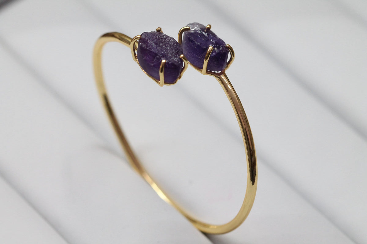 Bracelets Amethyst Raw natural gemstone gold plated - Meena Design
