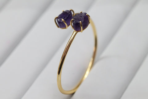 Bracelets Amethyst Raw natural gemstone gold plated - Meena Design