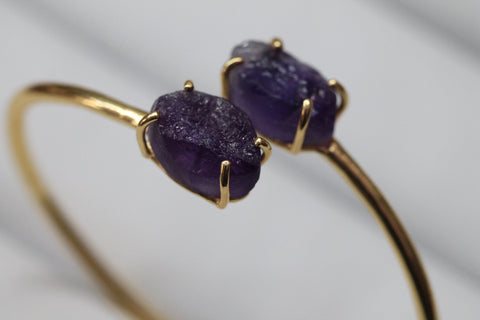Bracelets Amethyst Raw natural gemstone gold plated - Meena Design