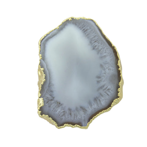 cocktail rings, statement rings, 25-40mm Natural Agate Geode Slice Stone Ring 24 k Gold Plating Edged Adjustable Shank - Meena Design