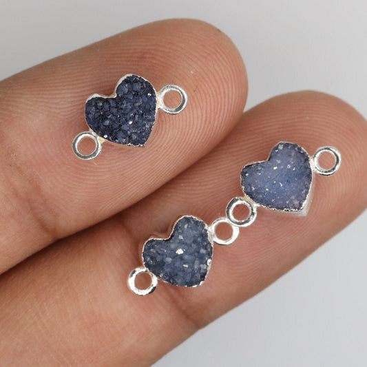 Tiny heart druzy charm, natural white agate, 7mm, silver-plated brass bail, perfect for bracelets and necklacet