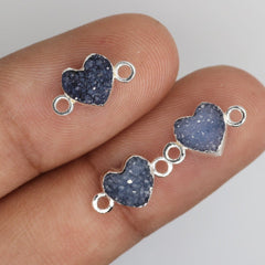 Tiny heart druzy charm, natural white agate, 7mm, silver-plated brass bail, perfect for bracelets and necklacet